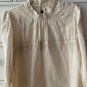 Anthropologie Ranna Gill Cotton Ruffle neck Blouse